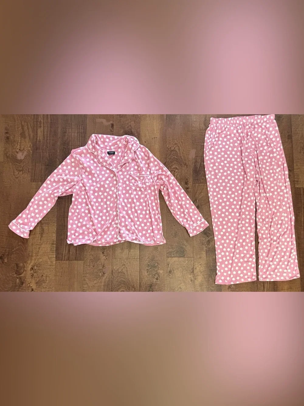 Kate spade pink with white scatter dots 2 two piece pajama set xl extra large